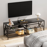 Katrawu TV Stand for TV up to 65 Inch, Long 55" TV Cabinet with 3-Tier Storage Shelves,Entertainment Center TV Console Table for Living Room with Industrial TV Metal Frame, Black Oak Katrawu