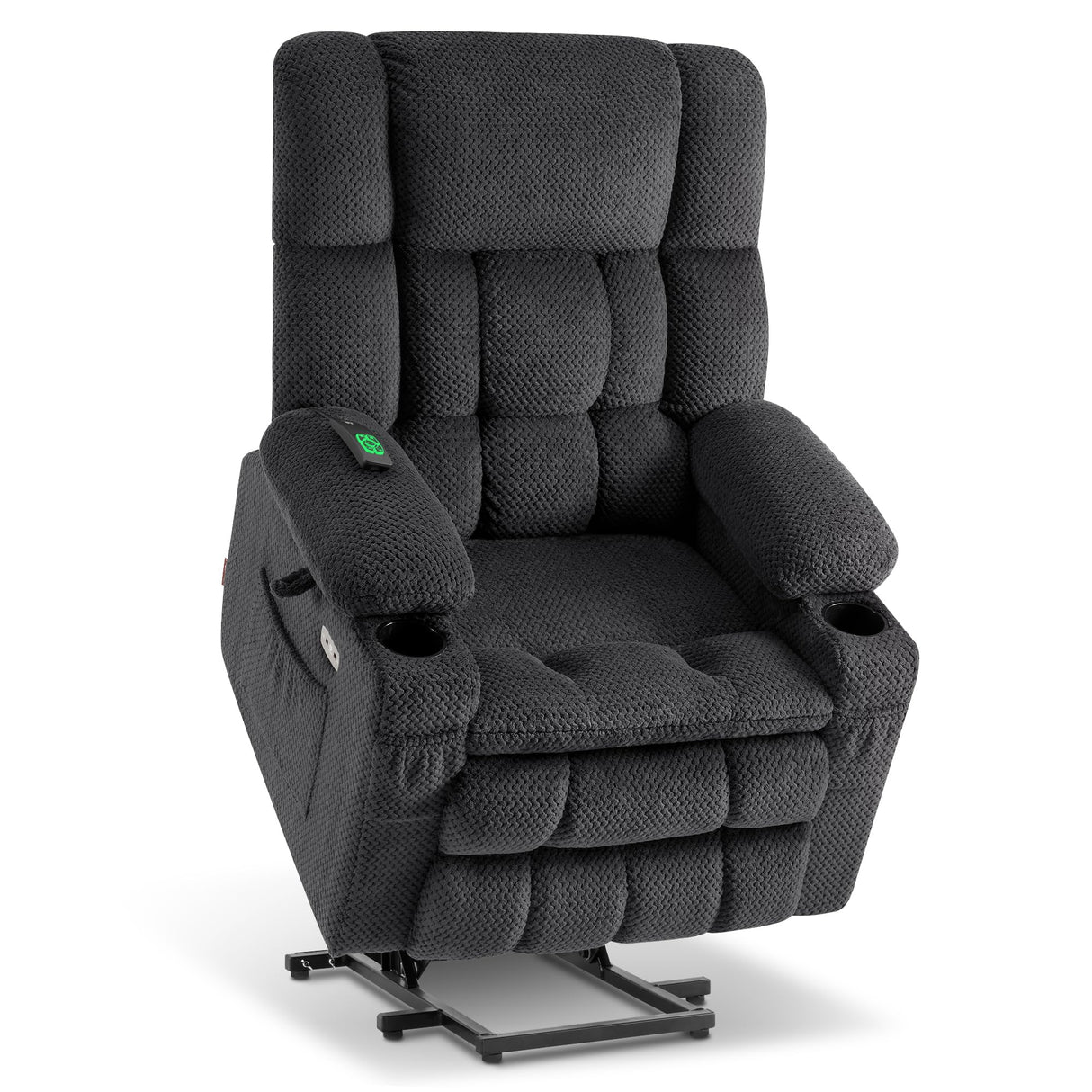 MCombo Large Dual Motor Power Lift Recliner Chair Sofa with Massage and Heat for Tall Elderly People, Infinite Position, USB Ports, Cup Holders, Fabric 7896 (Dark Gray, Large-Regular) MCombo