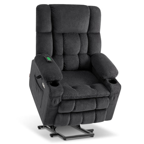 MCombo Large Dual Motor Power Lift Recliner Chair Sofa with Massage and Heat for Tall Elderly People, Infinite Position, USB Ports, Cup Holders, Fabric 7896 (Dark Gray, Large-Regular) MCombo