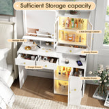 Fameill Makeup Vanity Desk with Mirror and Lights, White Makeup Vanity with 4 Drawers and Charging Station, Vanity Table with RGB Cabinet, Dressing Table for Bedroom Fameill