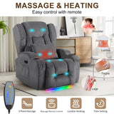 DRMBOOK Power Recliner Chair, Electric Wall Hugger Reclining Sofa with Massage & Heat, Overstuffed Movie Theater Seating with LED/USB Port/Cup Holders for Living Room (Linen Grey, 1 Chair) DRMBOOK