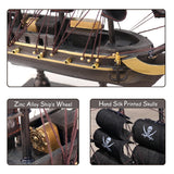 NAUTIMALL The Black Pearl Wooden Pirate Ship Model 10" Prebuilt Caribbean Nautical Fully Assembled Sailboat Decor (10" Wooden Black Pearl) NAUTIMALL
