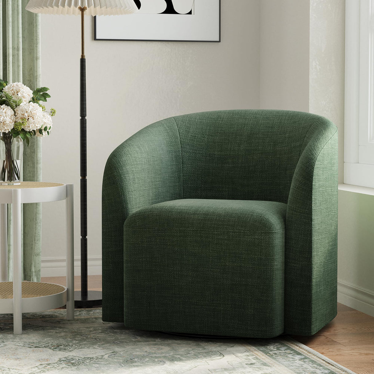 COLAMY Swivel Accent Chair,Swivel Barrel Chair,Upholstered Comfy 360 Degree Swivel Chair for Living Room/Bedroom/Waiting Room/Office(Green) COLAMY