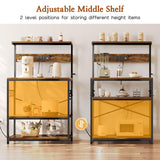 SUPERJARE Bakers Rack with Power Outlets, Microwave Stand, 31.5 X 16.5 Inch Larger Desktop, Kitchen Storage Rack with Adjustable Middle Shelf, 6 S-Shaped Hooks, Coffee Bar Stand, Rustic Brown SUPERJARE