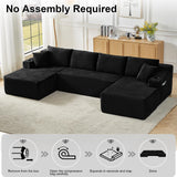 134 Inch U-Shaped Sectional Couch, Oversized Modular Corduroy Sofa with Double Chasies, 4-Seater Modern Deep Seat Boneless Cloud Couch for Living Room, No Assembly Required, Black GUANGHONG