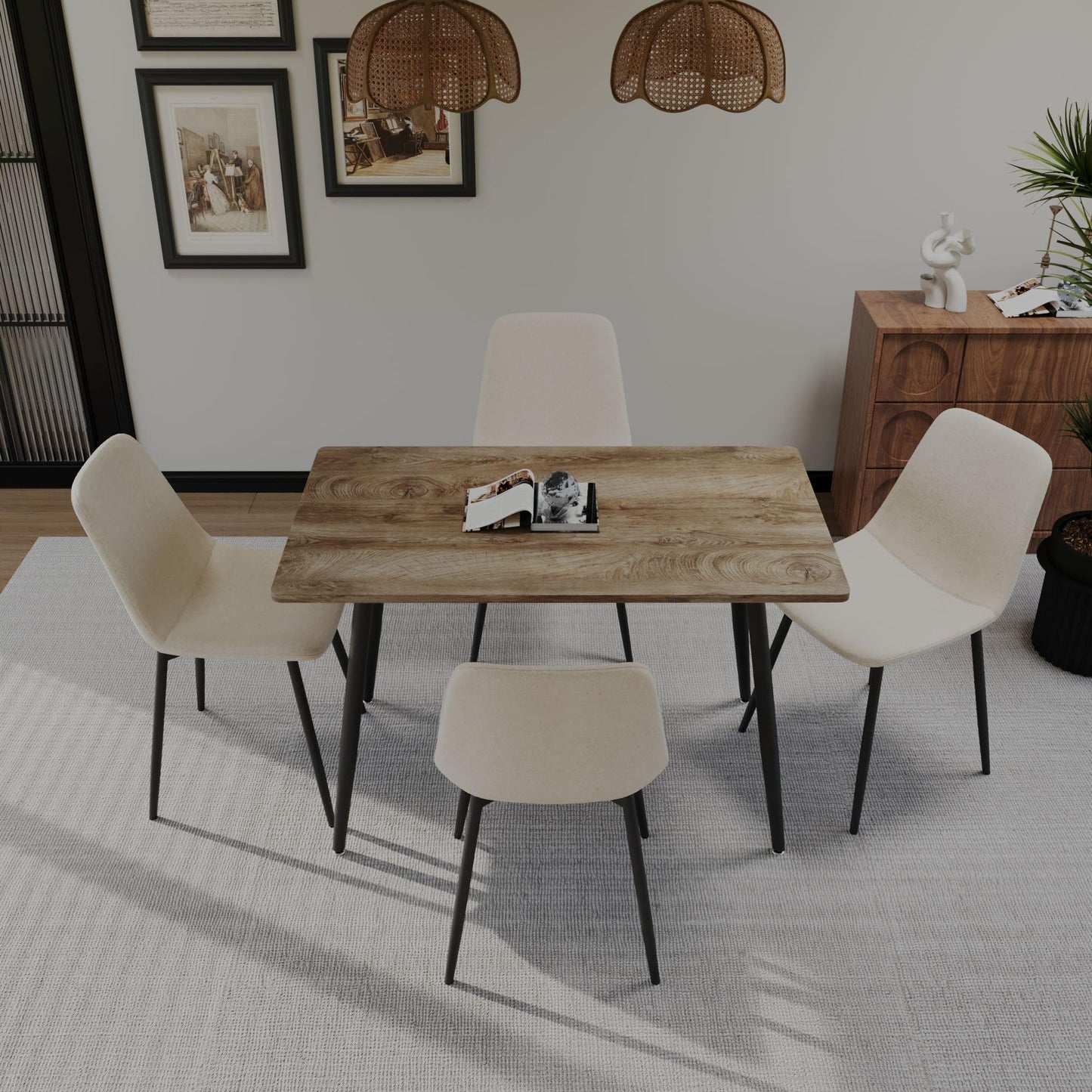 Small Dining Table Set for 4, Modern Dining Table and Chairs Set with 4 Fabric Dining Chairs, 5 Piece Wooden Dining Table Set, 47'' Kitchen Table Set, Ideal for Small Spaces - WoodArtSupply