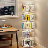 LXSJCYGJ 5 Tier Rotating Bookshelf Tower, 360° Rotating Bookshelf, Space Saving Rotating Bookshelves, Revolving Bookcase Suitable for Bedrooms, Living Rooms, Studies and Offices, White, Lazy Susan LXSJCYGJ