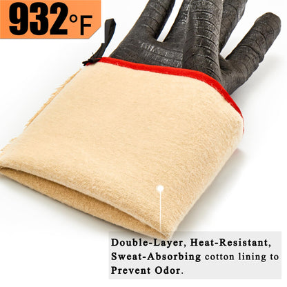 RAPICCA Heat Resistant BBQ Grill Gloves: Oil Resistant Waterproof for Smoking Grilling Cooking Barbecue Deep Frying Turkey Rotisserie Handling Hot Greacy Meat Stocking Stuffers - Long Sleeve 932°F