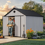 YITAHOME 8x10 FT Outdoor Storage Shed with Floor, Plastic Garden Shed for Bikes, Tools, Supplies, Waterproof Resin Shed with Lockable Doors, 2 Windows & 2 Vents for Patio, Backyard, 556 cu. Ft., Gray YITAHOME