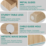 YITAHOME Bookcase with Drawers, Fluted Wood Cubby Storage Organizer Shelf Cube Bookshelf with Adjustable LED Lighting, Modern Horizontal Bookshelf for Living Room, Office, Entryway, Oak YITAHOME