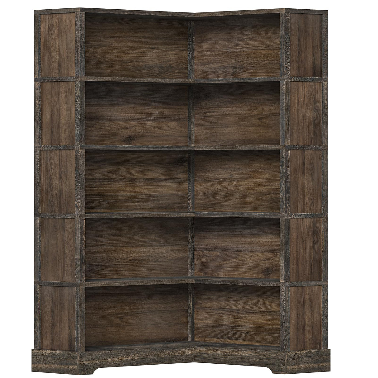 TVU Wood Corner Book Shelf, 5 Tier 65 Inch Tall Bookshelf with Storage, Floor Standing Display Book Shelf for Living Room, Kitchen, Home Office, Rustic Brown TVU