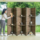 Partition Room Dividers, Folding Wood Privacy Screen with Three Display Shelves Suitable for Home Office, Study, Art Display - 6 Panel, 67 * 77inch (Brown) Svimi