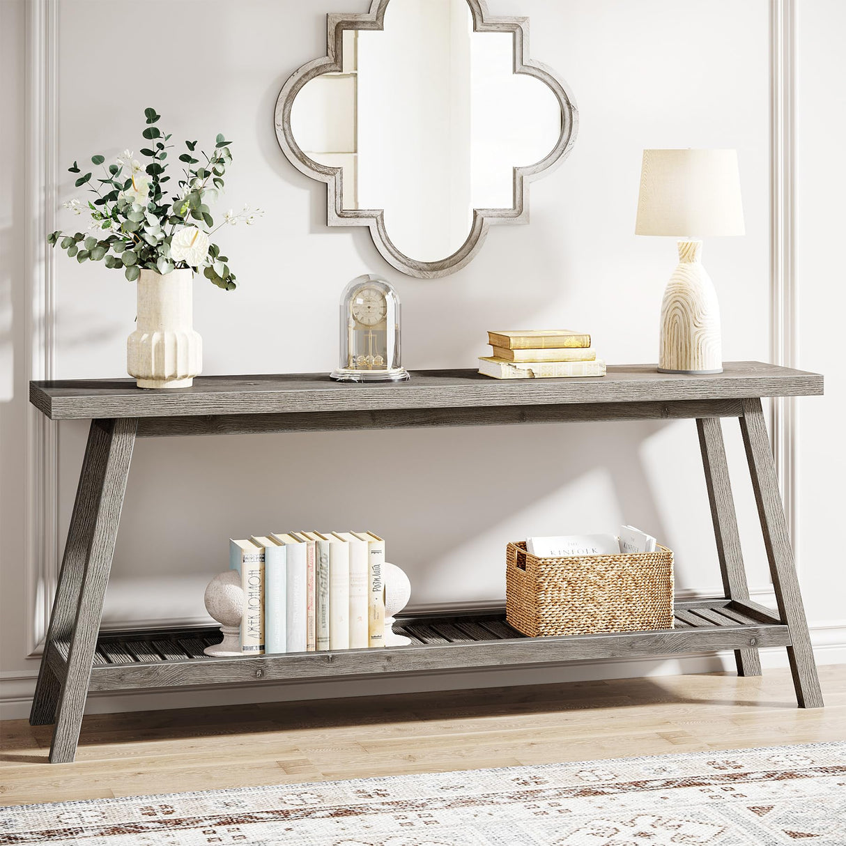 Tribesigns Farmhouse Console Entryway Table: 70.9 Inches Extra Long Console Table for Entryway, 2-Tier Narrow Wood Foyer Sofa Couch Table for Hallway, Entrance, Living Room, Grey Tribesigns