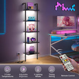 Tajsoon 5 Tier Ladder Shelf with Light, Wooden Wall Mounted Book Shelf, Ladder Bookshelf with Metal Frame, Wall Mounted Ladder Bookshelf for Office, Living Room, Bedroom, Black Tajsoon