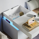 Furniwell LED Nightstand with Charging Station, End Table with Drawers, Night Stand Bedside Table with Sliding Top for Bedroom and Living Room, White Furniwell