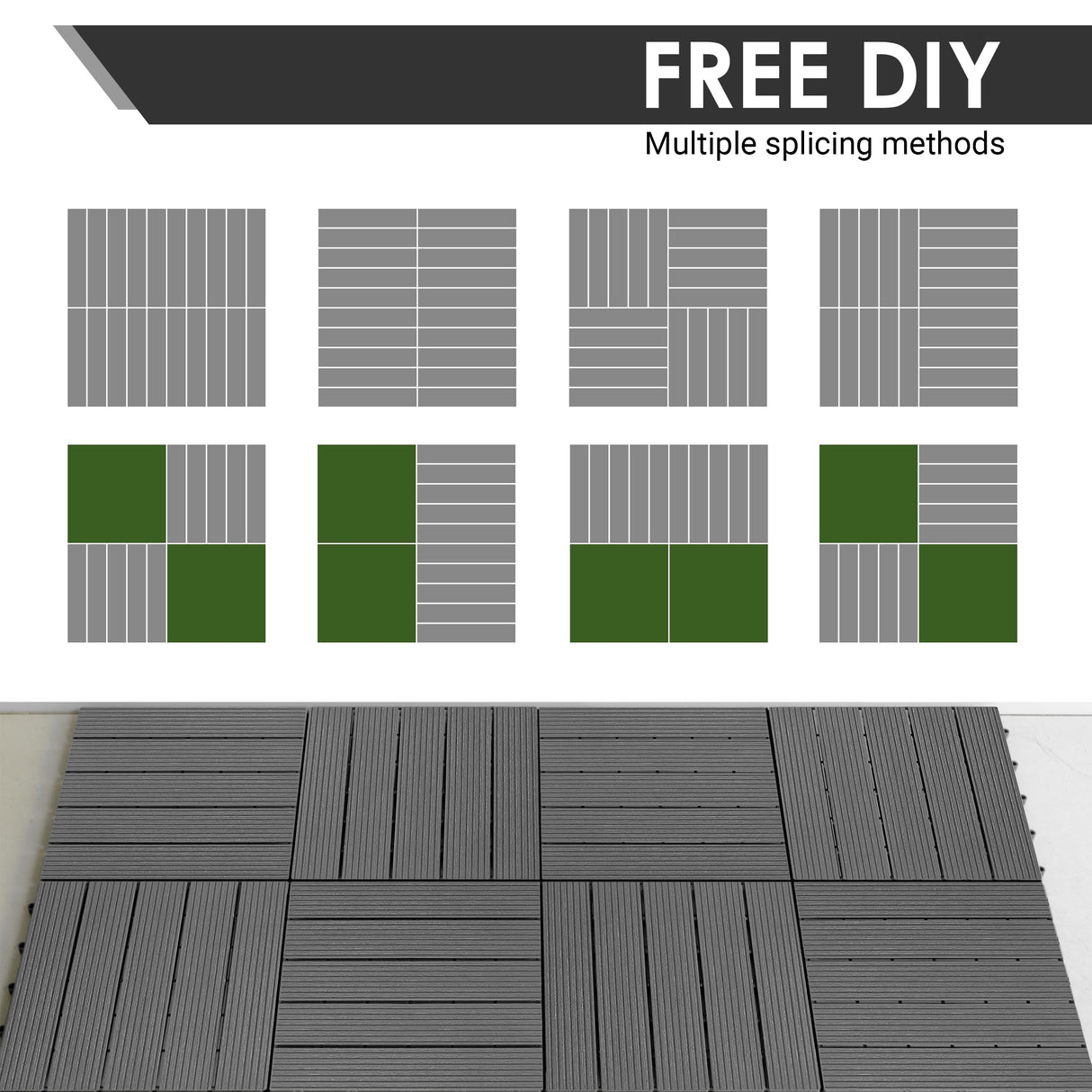 PrimeZone 54 PCS Plastic Interlocking Patio Deck Tiles - 12" x 12" Waterproof Indoor Outdoor Flooring, Patio Floor Decking for Balcony, Backyard, Garden & Poolside, All Weather Use, Grey PrimeZone