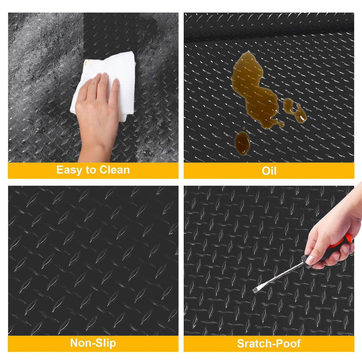 Grandroad auto 8x20 FT Garage Floor Mat, 2.4mm Thicked Flooring Roll 160 sqft Diamond Plate PVC Rubber Trailer Mat, Non-Slip Floor Protector Mat for Garage Warehouse Gyms Boats, Black Grandroad auto