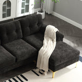 CALABASH 83" L Shaped Sectional Sofa, Chenille 3-Seater Sofa with Reversible Chaise, Modern Soft Cushion Fluffy Armrest Convertible Couch for Living Room Apartment Small Spaces (Black) CALABASH