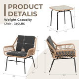 GREEN MORE 3 Piece Outdoor Patio Furniture Set, Rattan Conversation Sets, All-Weather Wicker Chairs with Cushions and Coffee Table, for Garden Balcony Courtyard Poolside GREEN MORE