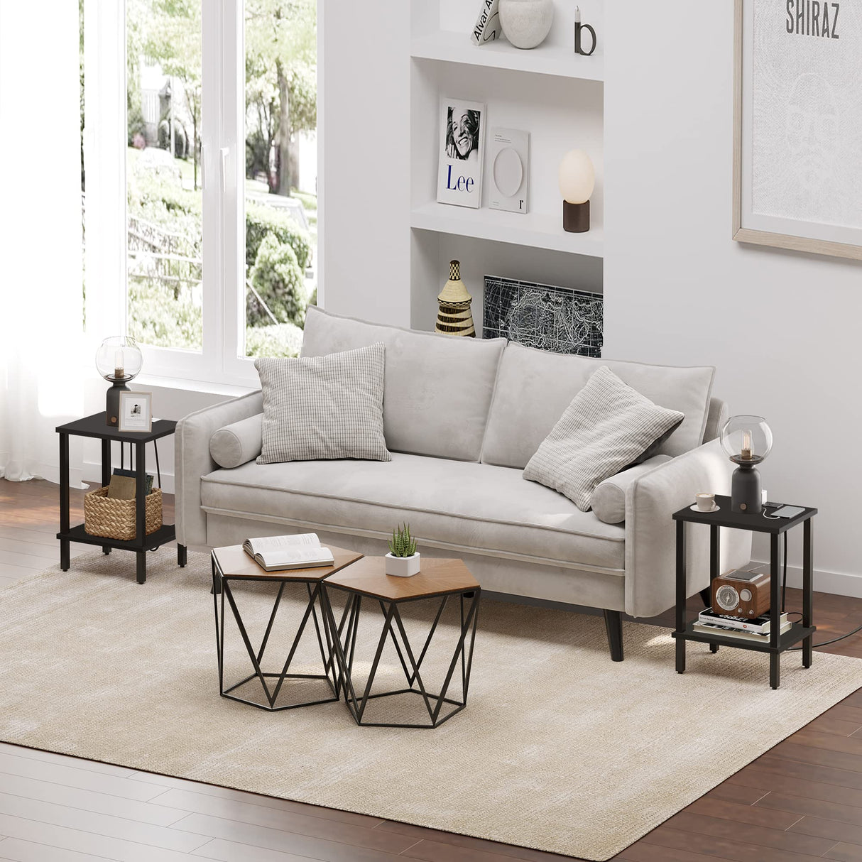 TUTOTAK End Table, Set of 2, Side Table, Nightstand, 2-Tier Storage Shelf, Sofa Table for Small Space, Living Room, Bed Room TB01BK035 TUTOTAK