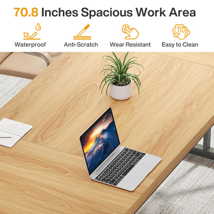 LITTLE TREE 70.8-Inch Large Executive Desk, Modern Computer Office Desk, Wooden Writing Desk Study Table for Home Office - WoodArtSupply