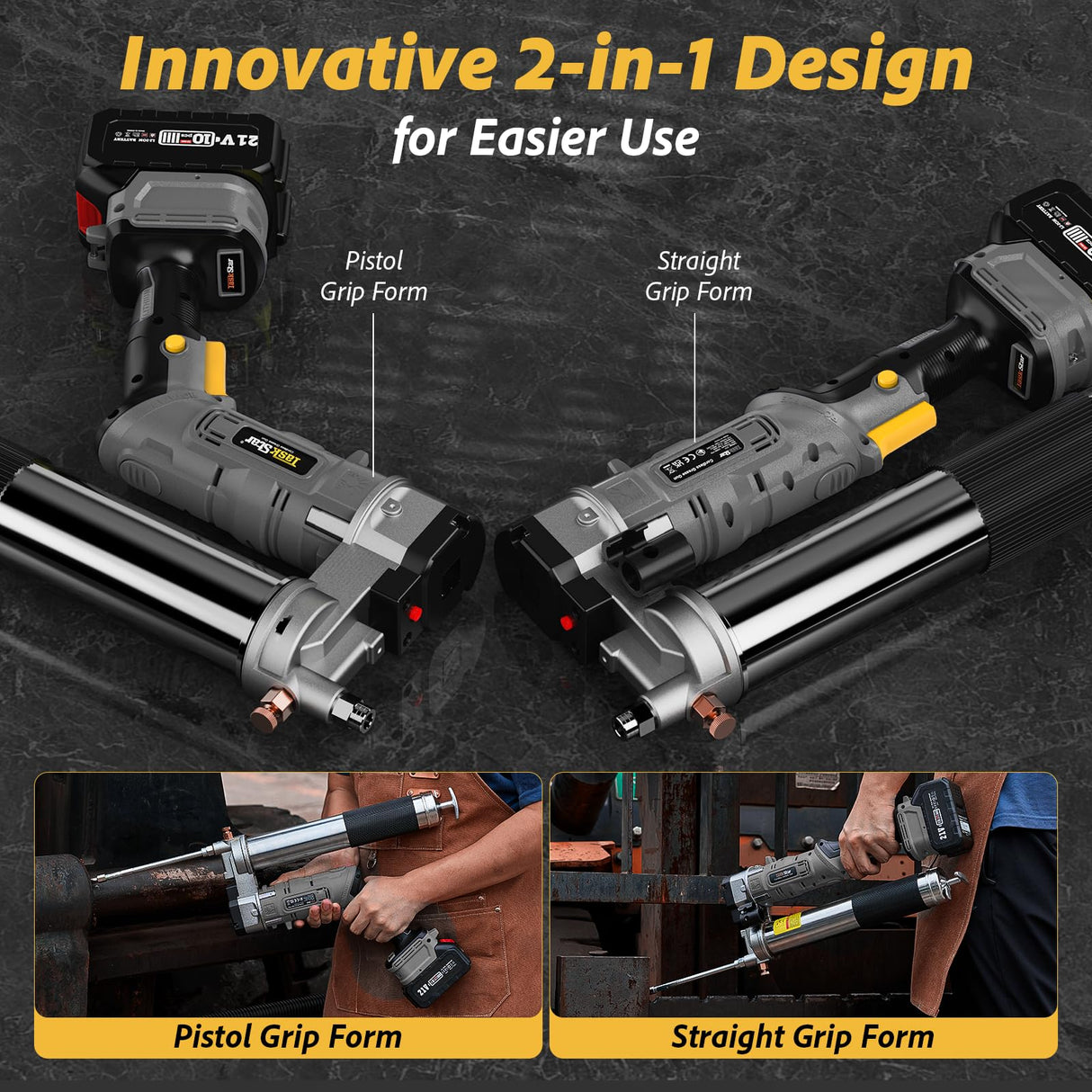 TaskStar Grease Gun, 2-in-1 Easy-to-Use Battery Grease Gun Kit with 2 * 4000mAh Batteries, Efficient Cordless Grease Gun with 90 Degree Coupler Adapter, Electric Grease Gun with LED Light, Gray TaskStar