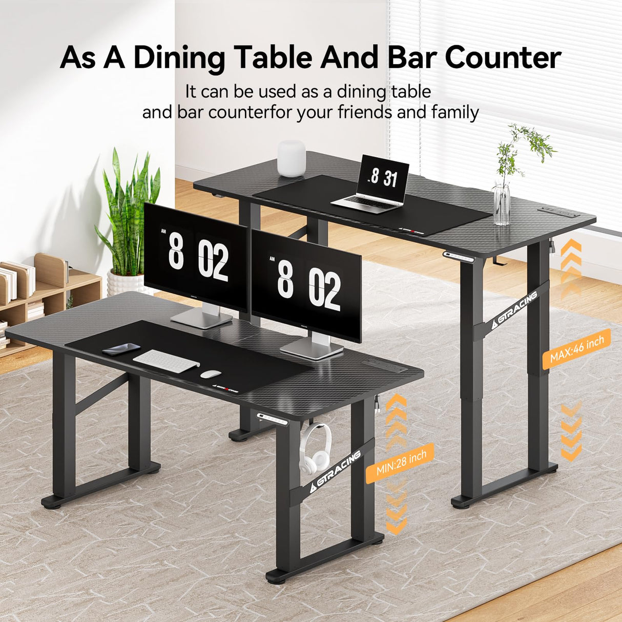 GTRACING 4 Legs Standing Desk with Dual Motor, 55 x 28 Inch Adjustable Height Desk with Power Outlets & LED Lights, Home Office Computer Workstation Sit Stand Up Desk with 3 Memory Preset GTRACING