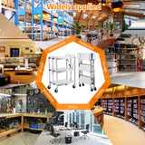 Agrestem Portable Folding Service Cart, 3 Shelf Stainless Steel cart, 3 Stainless Steel Shelves Up to 440 lbs Load Capacity, Folding Collapsible Service Cart for Office Home Warehouse Agrestem