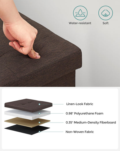 SONGMICS Storage Ottoman Bench, Foldable Ottoman Foot Rest, 15 x 43 x 15 Inches, End of Bed Bench, Storage Chest, Load up to 660 lb, for Living Room, Bedroom, Entryway, Chestnut Brown ULSF77B - WoodArtSupply