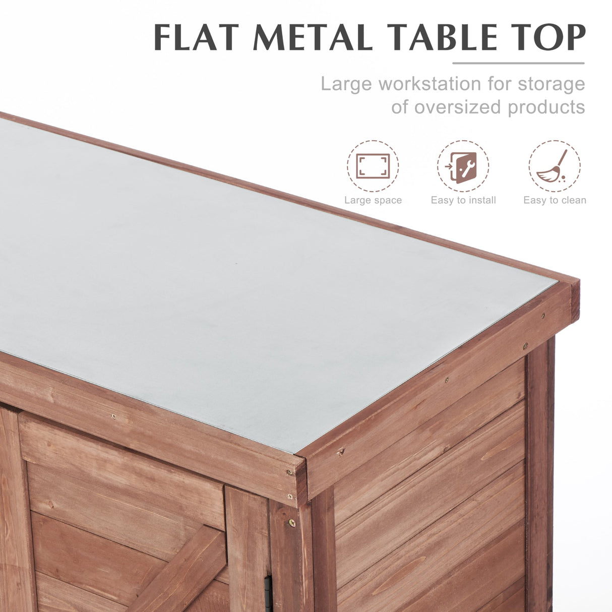 Potting Bench with Storage Cabinet and Metal Table Top for Outdoor Patio, Garden Furniture Wood Workstation Mederla