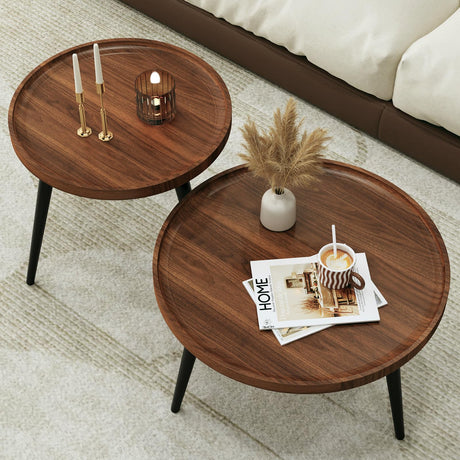 Semjar 2 Pcs Mid Century Modern Round Coffee Tables for Living Room,Easy Assembly Nesting Coffee Tables,Natural Wood Color Minimalist Circle Coffee Tables for Bedroom Office Balcony Yard Semjar