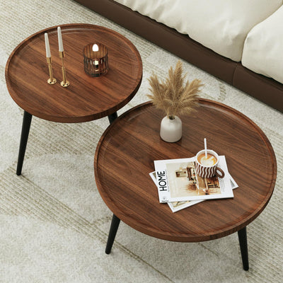 Semjar 2 Pcs Mid Century Modern Round Coffee Tables for Living Room,Easy Assembly Nesting Coffee Tables,Natural Wood Color Minimalist Circle Coffee Tables for Bedroom Office Balcony Yard