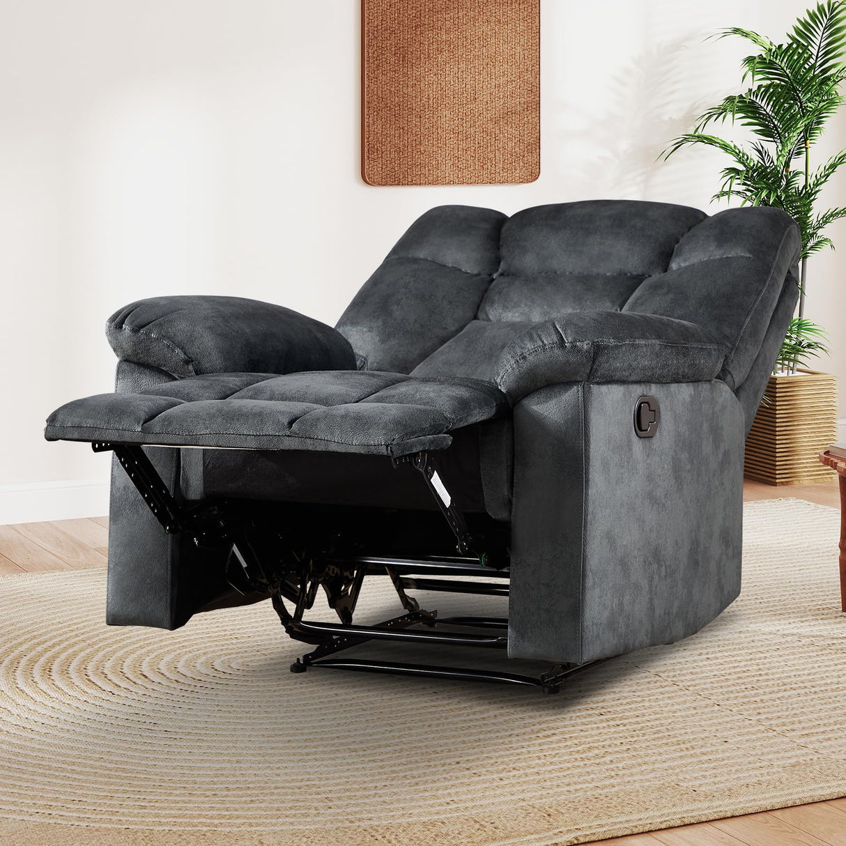 EBELLO Manual Recliner Chair for Adults with Soft Padded Headrest and Backrest, Overstuffed Single Recliner Sofa Chair for Living Room, Grey EBELLO