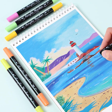 TOSHARE 30 Colors Acrylic Paint Markers, Waterproof Dual Tip Acrylic Paint Pens with Brush and Fine Tip, Markers Set for Paper, Rock, Wood, Canvas, Glass, Ceramic and DIY Crafts Making Art Supplies TOSHARE