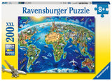 Ravensburger World Landmarks Map 200 Piece XXL Jigsaw Puzzle forKids - | Unique Piece Design | Anti-Glare Surface | Skill-Building, Fun Activity | Amazon Exclusive Ravensburger