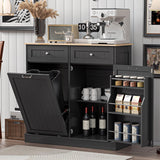 Spurgehom 13 Gallons Tilt Out Trash Cabinet Kitchen Storage Cabinet Free Standing Recycling Cabinet Trash Can Holder with Hideaway Drawers Pet Proof Trash Can for Kitchen Living Room, Black Spurgehom