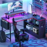 Bestier Small L Shaped Gaming Desk with LED Lights, 42 Inch Computer Desk with Monitor Stand, Open Storage Cabinet & Side Storage Bag, Corner Desk with Hooks for Bedroom Home Office Bestier