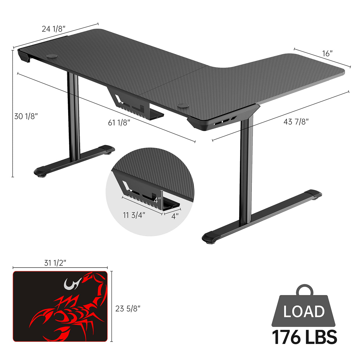 EUREKA ERGONOMIC L Shaped Gaming Desk, 60 Inch L60 Home Office Corner PC Computer Gamer Table Large Writing Workstation Gifts w Mouse Pad Cable Management, Space Saving, Easy to Assemble, Left, Black EUREKA ERGONOMIC