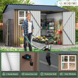 HOGYME 10x10 FT Outdoor Storage Shed, Large Metal Tool Sheds with Updated Frame Structure and Lockable Doors, Garden Shed for Backyard Garden Patio Lawn, Brown HOGYME