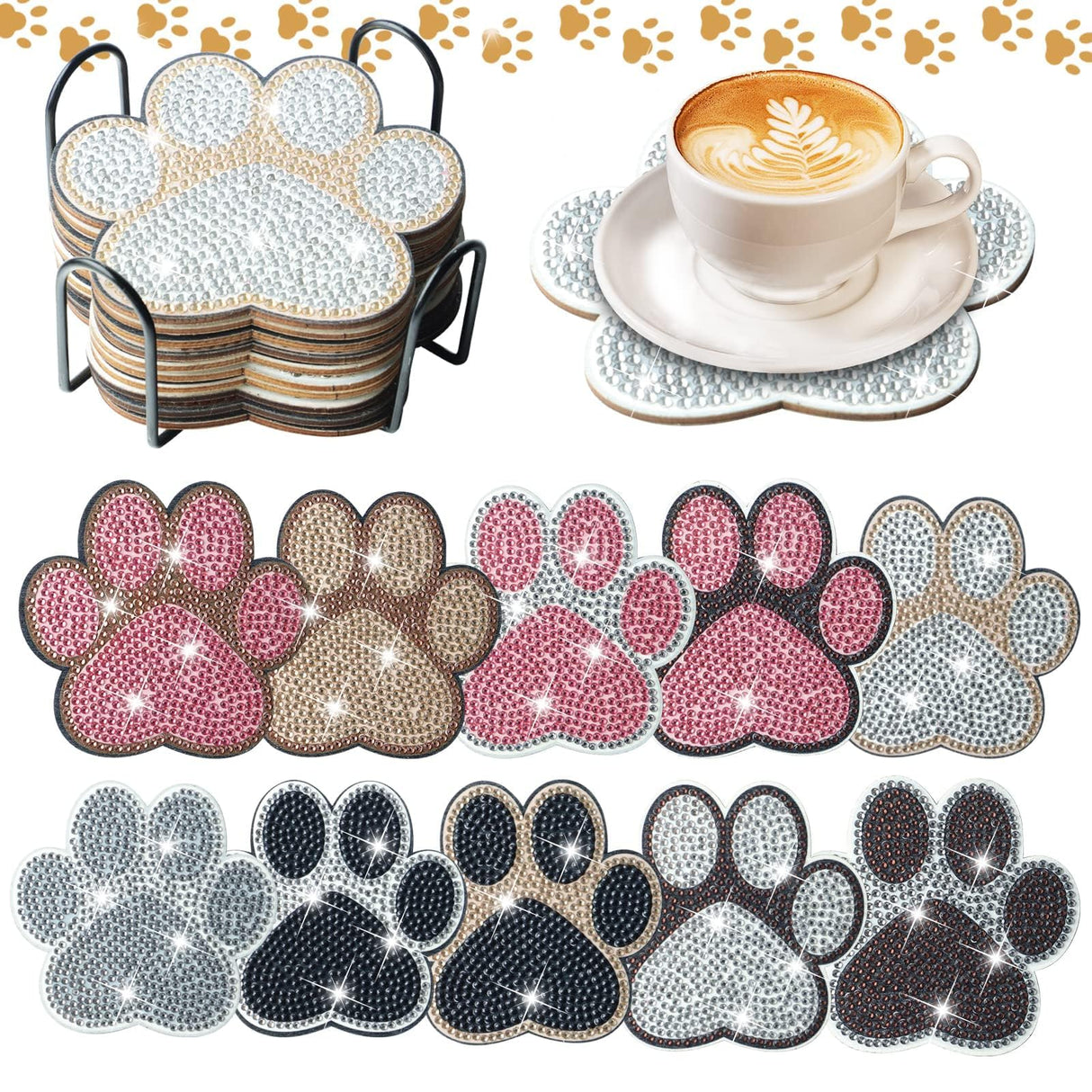 10 Pcs Dog Paw Shaped Diamond Painting Coasters Kits Cat Pet DIY with Holder for Beginners Adults and Kids Art Craft Supplies Gift… YLOLUL
