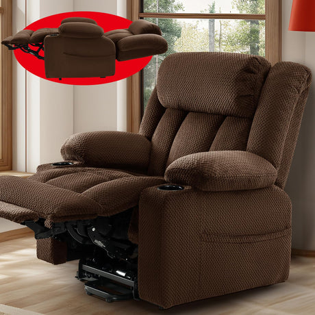 Cfvyne Three Motor Large-Wide Power Lift Chairs Recliners for Big and Tall Elderly, 180° Lay Flat Lift Chair, Infinite Position, Power Headrest, Heat & Vibration Massage (Plush Flannel, Coffee Brown) Cfvyne