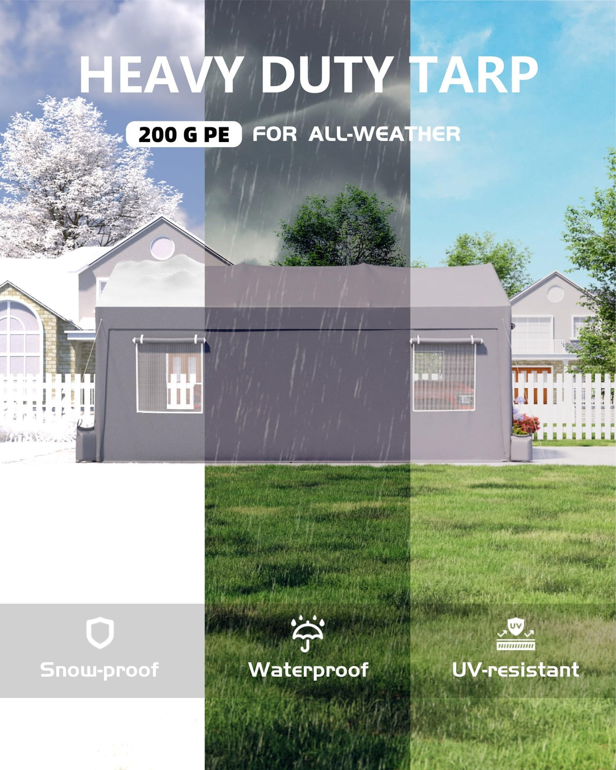 Hipicute 12'x20'x11' Heavy-Duty Portable Garage with Canopy Top, Front and Back Doors, Roll-Up Windows, Carport Shelter Reinforced Structure for Cars, Trucks, Boats, and Parties - Gray Hipicute