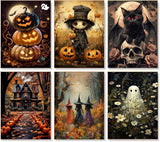 Gemozaic 6 Pack Paint by Numbers Kit for Adults Halloween- Adult Paint by Number Kits on Canvas, Halloween DIY Oil Painting by Numbers for Gift Home Wall Decor 12x16 Inch Gemozaic