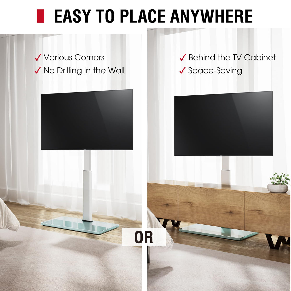 AOKCOS Swivel TV Floor Stand for 32-65 Inches TVs, 8 Level Height Adjustable Corner Small TV Stand Mount for Living Room/Bedroom, Holds up to 88 lbs,MAX VESA 400x400mm,White AOKCOS