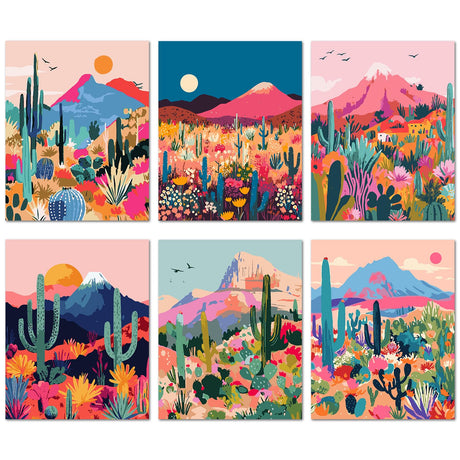 Bougimal 6 Pack Paint by Numbers Kit for Adults Beginners, 11" W x 14" L Colorful Desert Landscape DIY Acrylic Paint Set on Canvas Without Frame in Box, Adult Paint by Numbers Kits for Home Wall Decor Bougimal