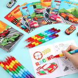 BenLouis 24 Race Car Mini Coloring Books Kids with 24 Stacking Crayons Racing Theme Party Favors Activity Books Bulk for Kids Fast Racecar Wheel Birthday Goodie Bag Gift Stuffer Classroom Reward BenLouis