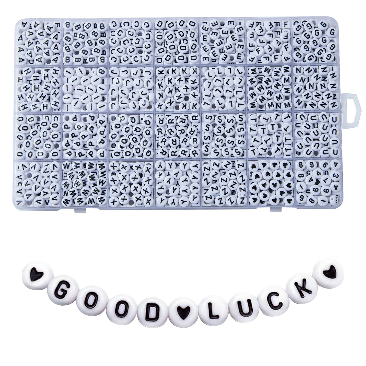 1400pcs Letter Beads, 4x7 mm Acrylic Alphabet Beads, Beads for Jewelry and Bracelet Making, in 28 Grid Box (White and Black) Weiyiziens
