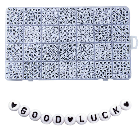 1400pcs Letter Beads, 4x7 mm Acrylic Alphabet Beads, Beads for Jewelry and Bracelet Making, in 28 Grid Box (White and Black) Weiyiziens