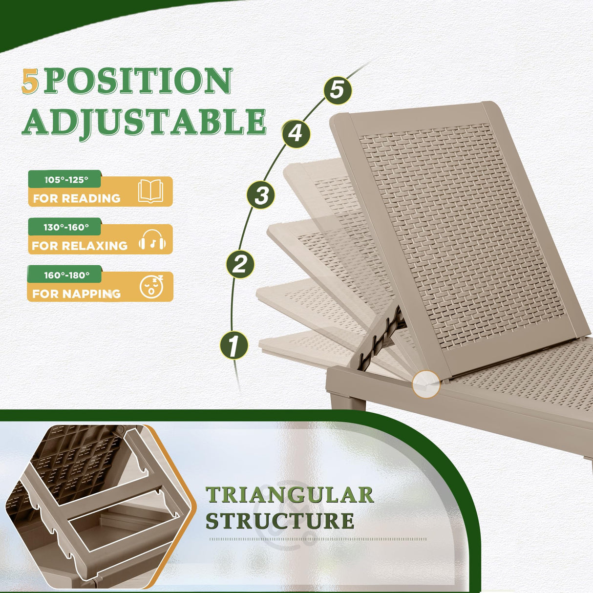 JUMMICO Patio Chaise Lounge Chair Set of 2 Outdoor PE Waterproof Adjustable Easy Assembly Lounge Chairs for Outside Pool Garden Deck Beach (Light Brown) JUMMICO