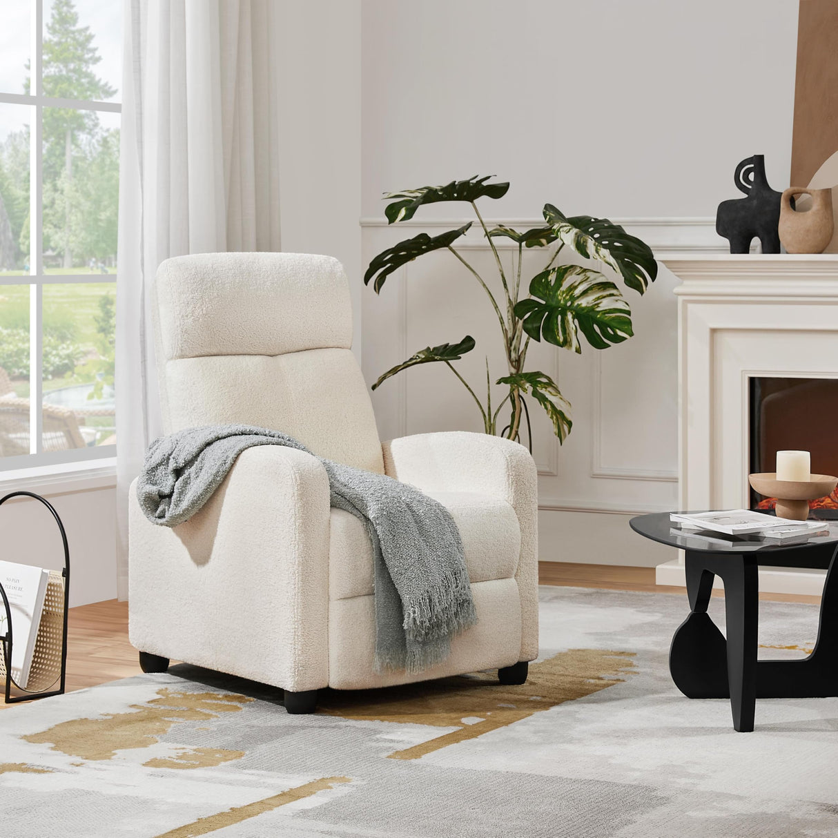 Topeakmart Fabric Recliner Sofa Push Back Recliner Chair Adjustable Modern Single Reclining Chair Upholstered Sofa with Pocket Spring Living Room Bedroom Home Theater Ivory Topeakmart